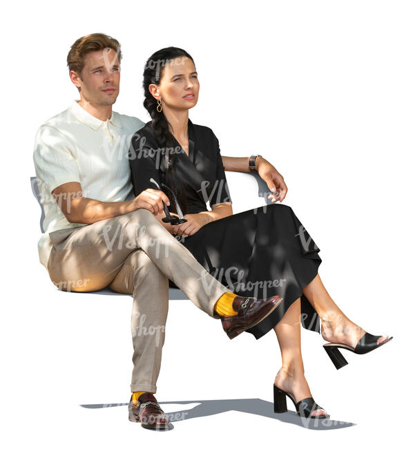 cut out man and woman sitting in the shade of a a tree