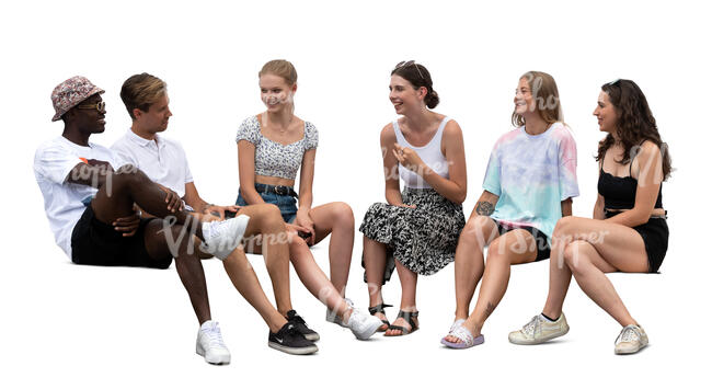 cut out group of six friends sitting and talking