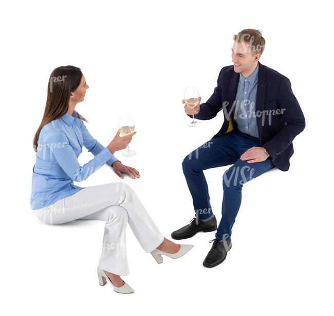 cut out man and woman sitting in a restaurant seen from above