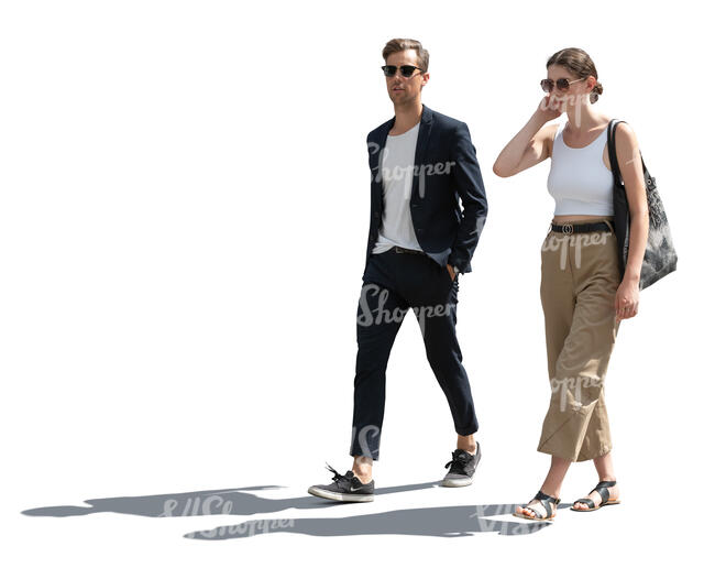 cut out backlit man and woman walking together