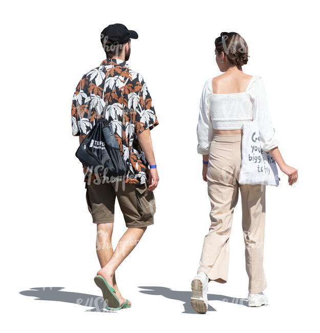 cut out man and woman walking