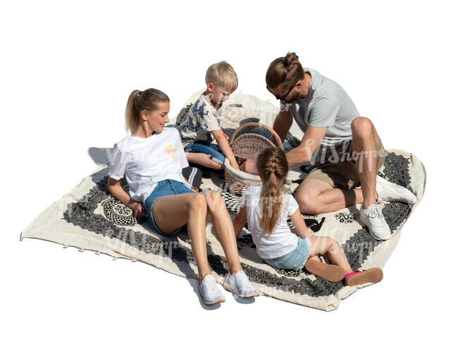cut out top view of a family having a picnic