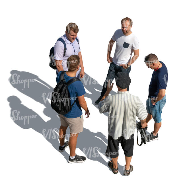 cut out top view of a group of men standing and talking