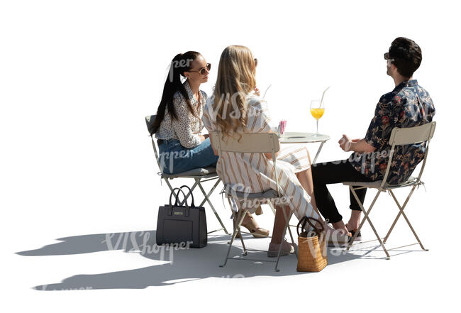 cut out backlit cafe scene with three people