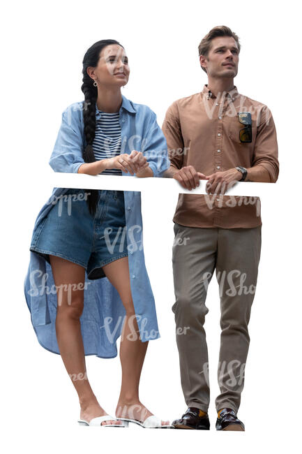 cut out man and woman standing on a balcony