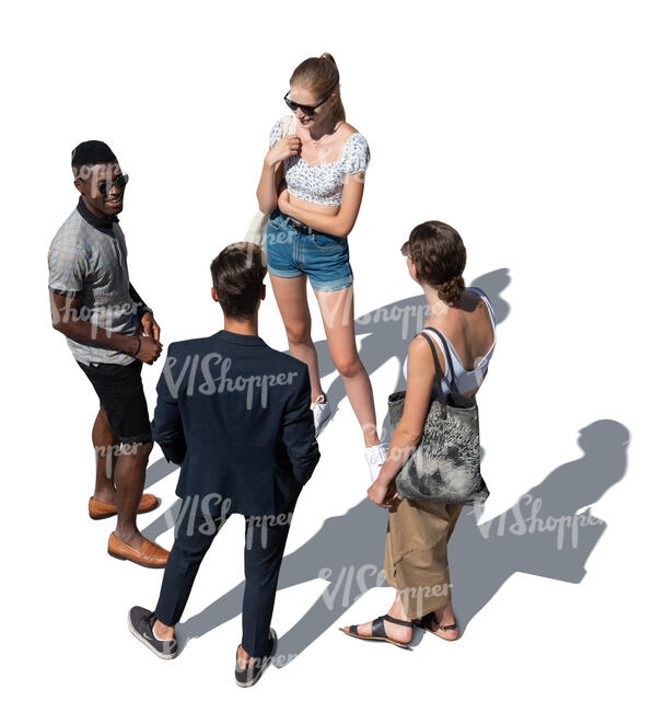 cut out top view of a group of four people standing
