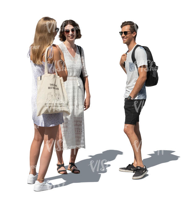 cut out group of three friends standing and talking 