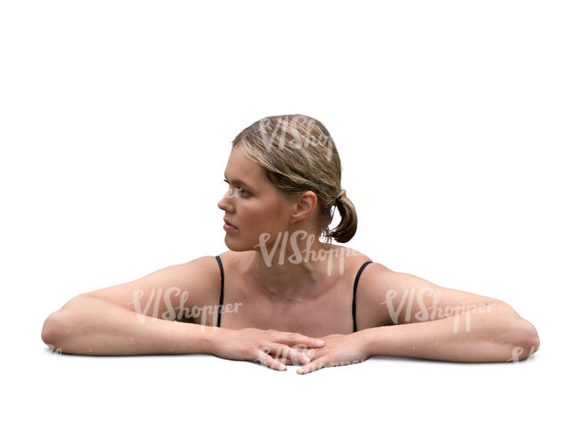 cut out woman standing in the pool and leaning on the edge