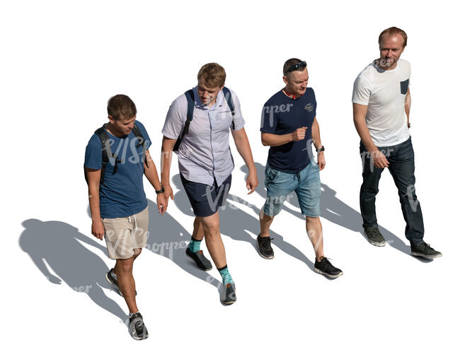 cut out group of four men walking seen from above