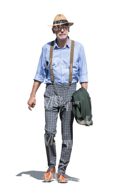 cut out trendy elderly man walking