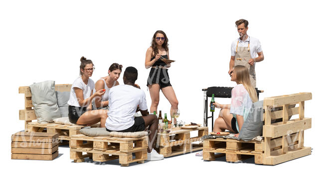 cut out group of young people having a barbeque party