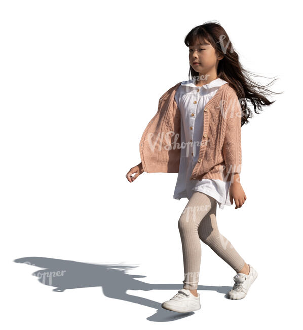 cut out little asian girl running