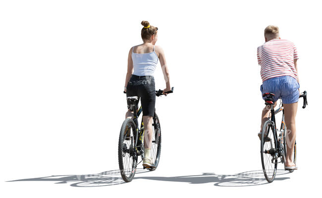 cut out man and woman riding bikes side by side