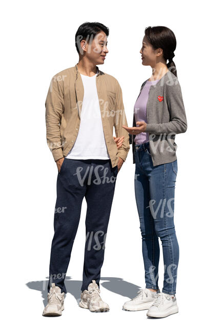 cut out man and woman standing and talking