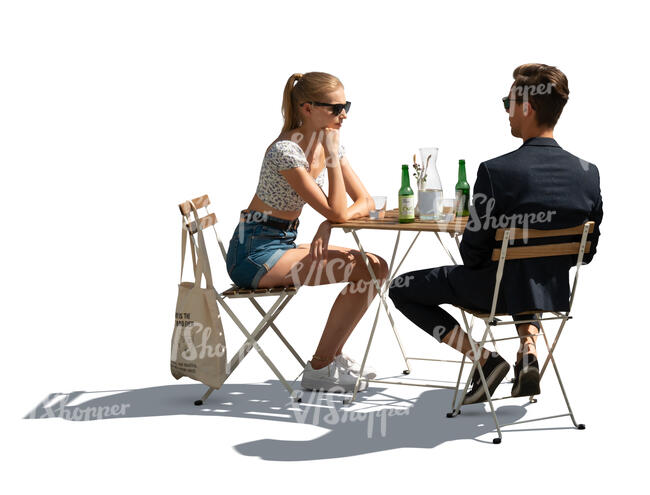 cut out backlit cafe scene with man and woman talking