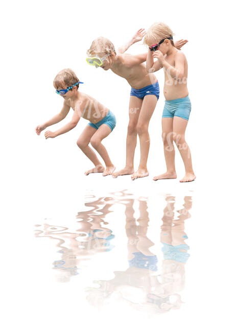 three cut out boys jumping into water