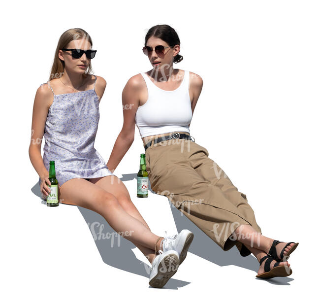 two cut out women sitting and talking