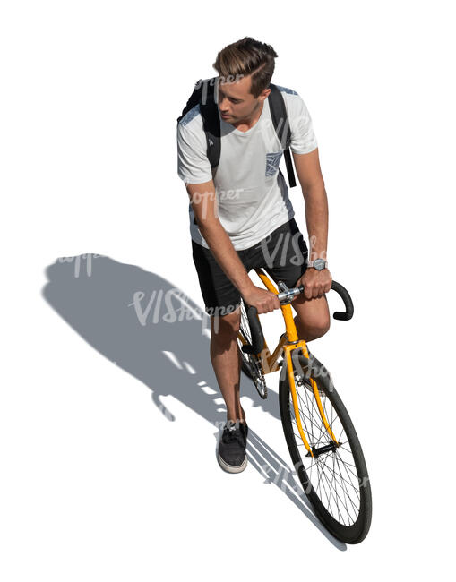 cut out man with a yellow bike seen from above