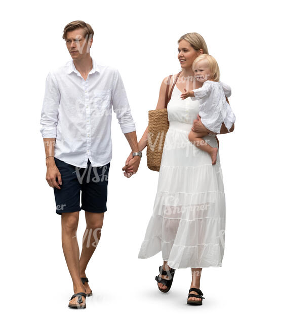 cut out couple with a baby walking hand in hand
