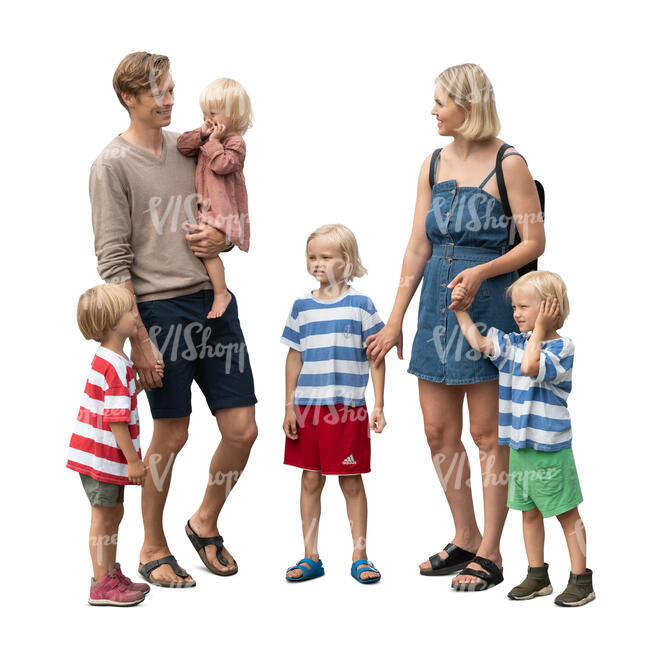 cut out family with four kids standing