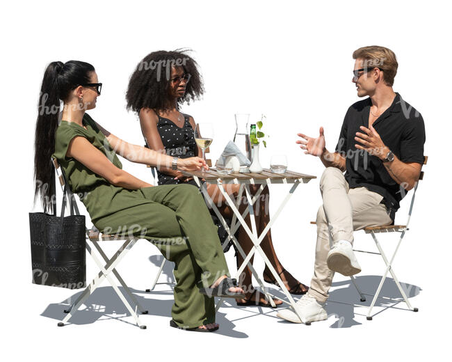 cut out group of three people sitting in an outdoor restaurant