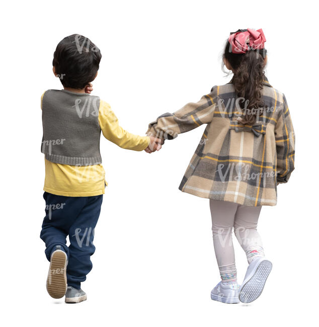 two cut out kids walking hand in hand