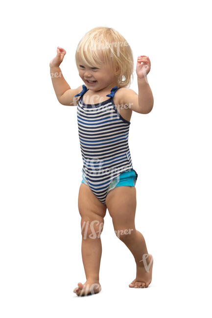 cut out happy little girl in a swimsuit walking 