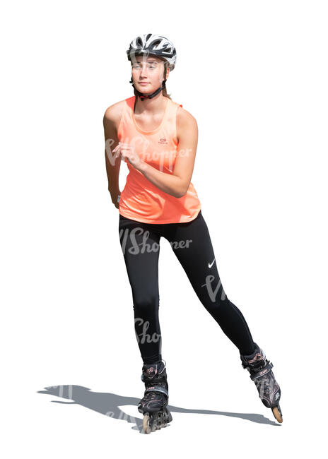 cut out young woman rollerblading