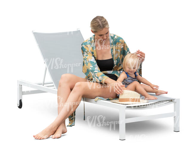 cut out woman playing with her baby daughter on a beach chair
