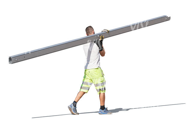 cut out workman carrying a long steel pole