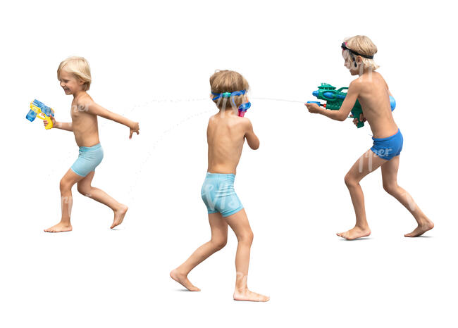 cut out three boys having a water fight