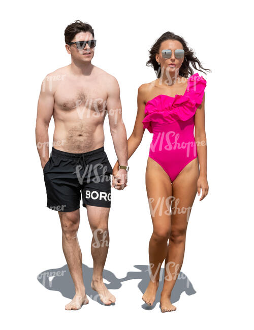 cut out couple in bathing suits walking hand in hand