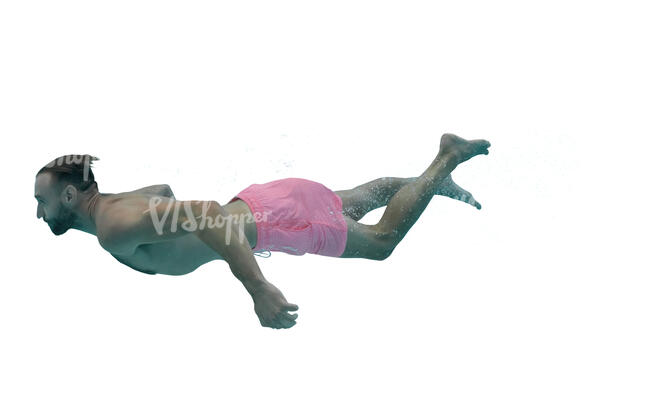 cut out man swimming underwater