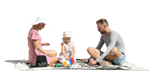 cut out family playing outside on the picnic blanket