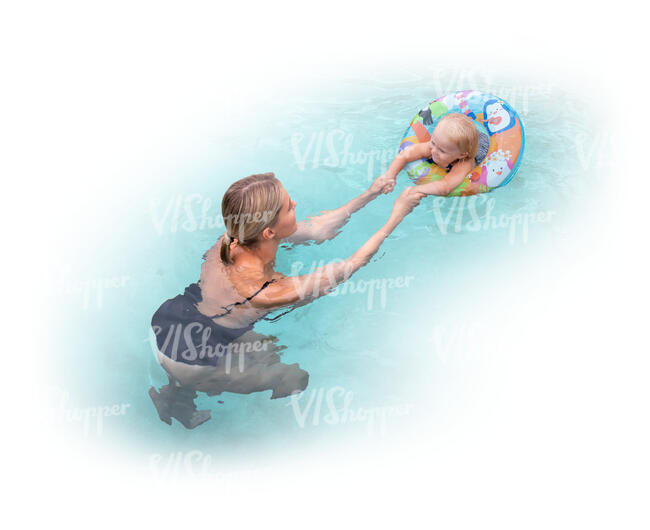 cut out mother and baby swimming in the pool