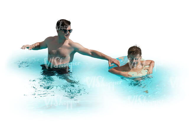 cut out father and son swimming in the pool