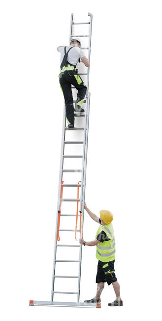 cut out worker climbing up a ladder