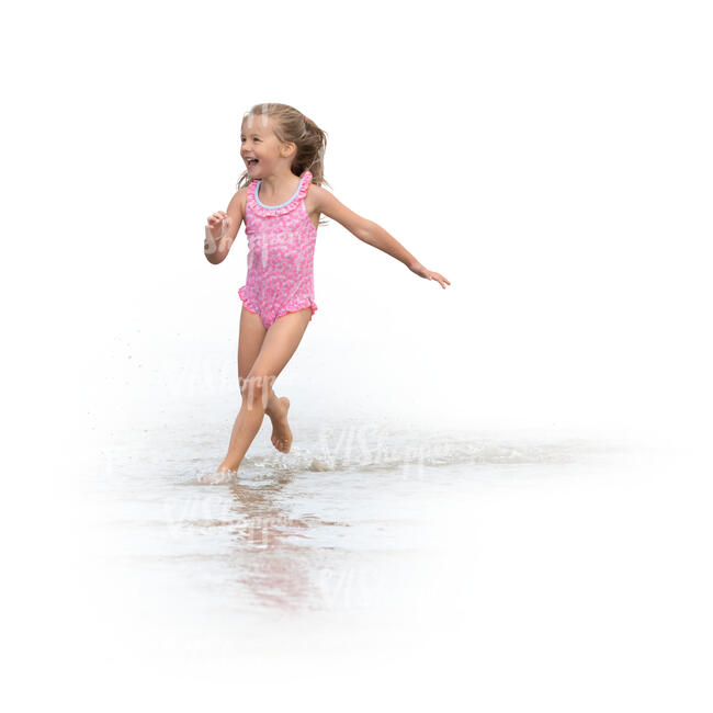 cut out little girl running on the beach