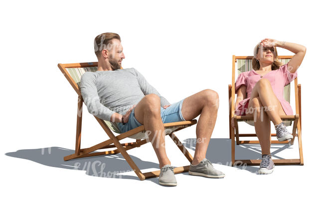 cut out man and woman sitting on garden chairs and relaxing in the sun