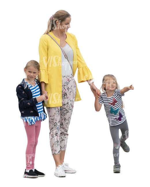 cut out woman with two daughters standing