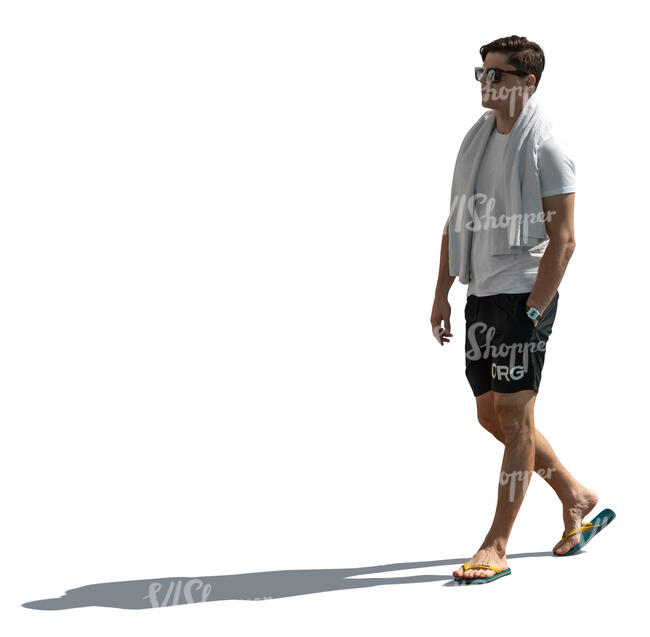 cut out backlit man walking in resort