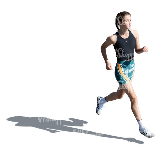 cut out top view of a sporty woman running