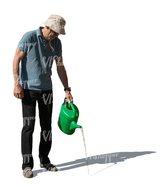 cut out elderly man watering plants