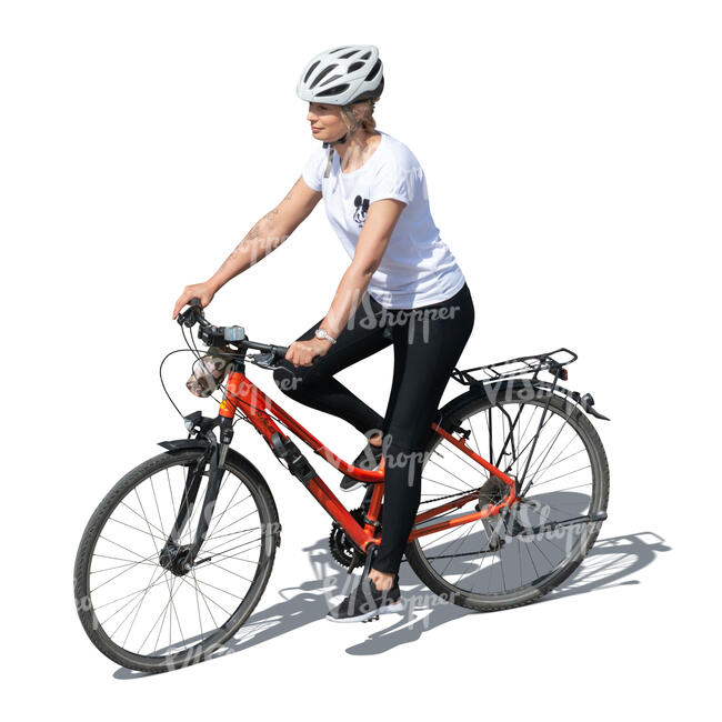cut out woman cycling seen from above