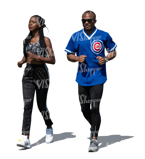 cut out black man and woman jogging