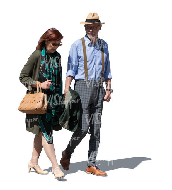 cut out elderly couple walking and talking