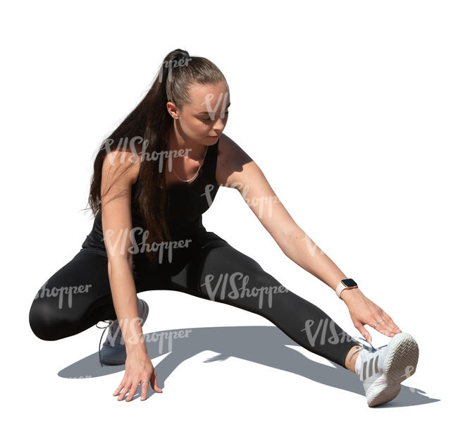 cut out woman squatting and stretching