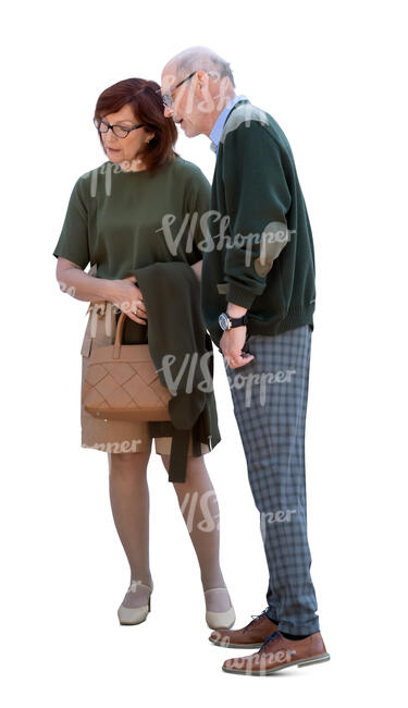 cut out elderly couple standing and looking at smth