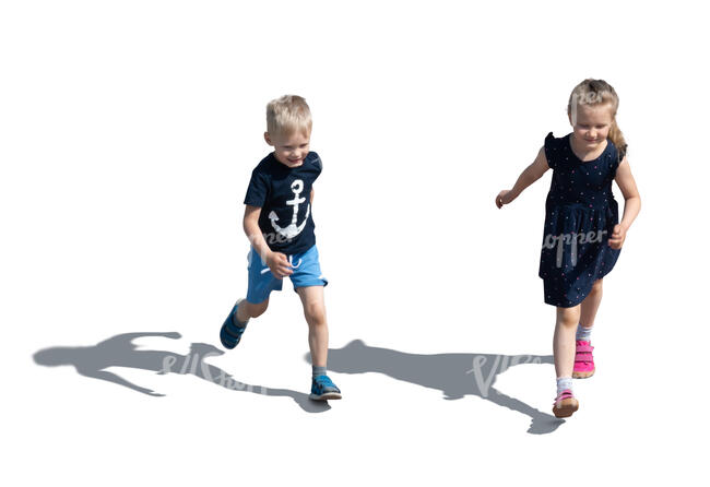 cut out top view of two kids running