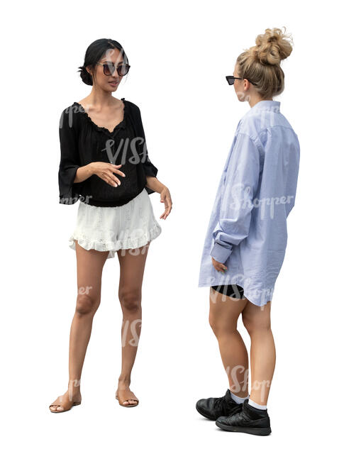 two cut out women standing and talking